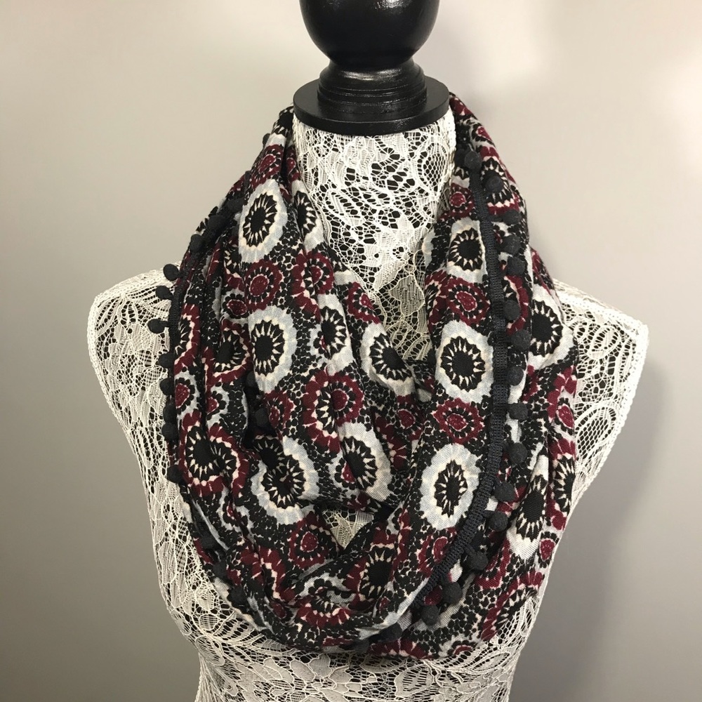 Ann Taylor floral pom pom infinity scarf